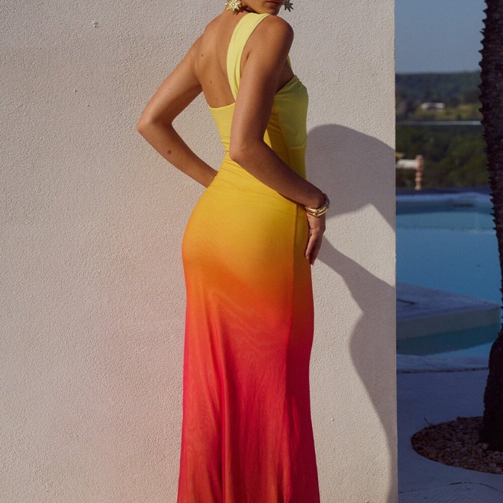 SOLD🏷️ Runaway The Label Kyree Maxi Dress in Mimosa Ombre cutout strapless - Picture 3 of 10